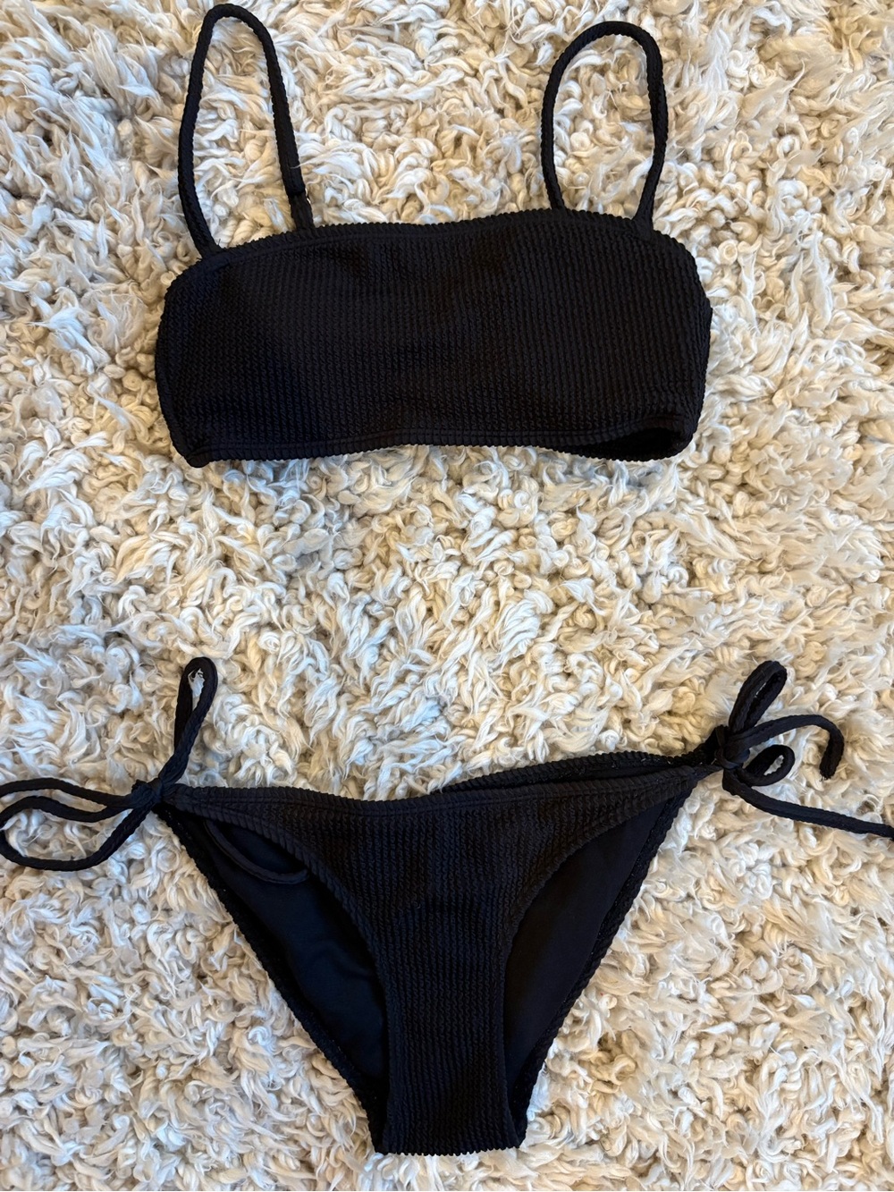 Black Women's Textured Tie-Side Bikini Set